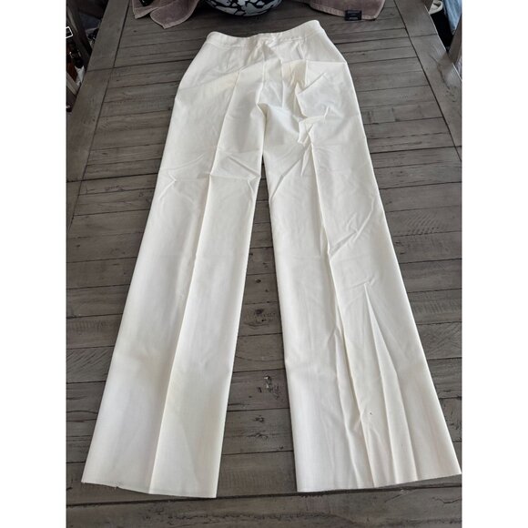 Max Mara Stretch Laine Wool Pleated Straight Leg Crepe Trouser Pants White 38 - Picture 6 of 6
